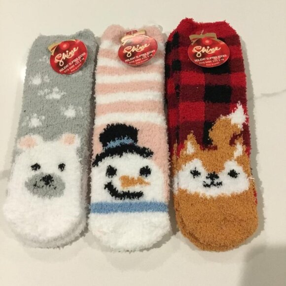 Set of 3 Prs. Cozy Bear & Fox Animal & Snowman Design Warm, Furry Socks Set NWT - Picture 1 of 1